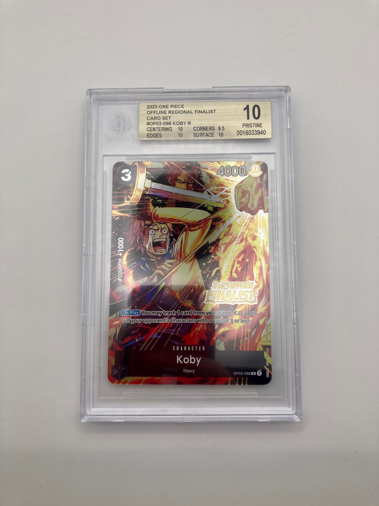 BGS 10 - Koby OP02-098 R - 2023 Offline Finalist Alt Art Promo - Premium from Hero Cards - Just $995! Shop now at Hero Cards