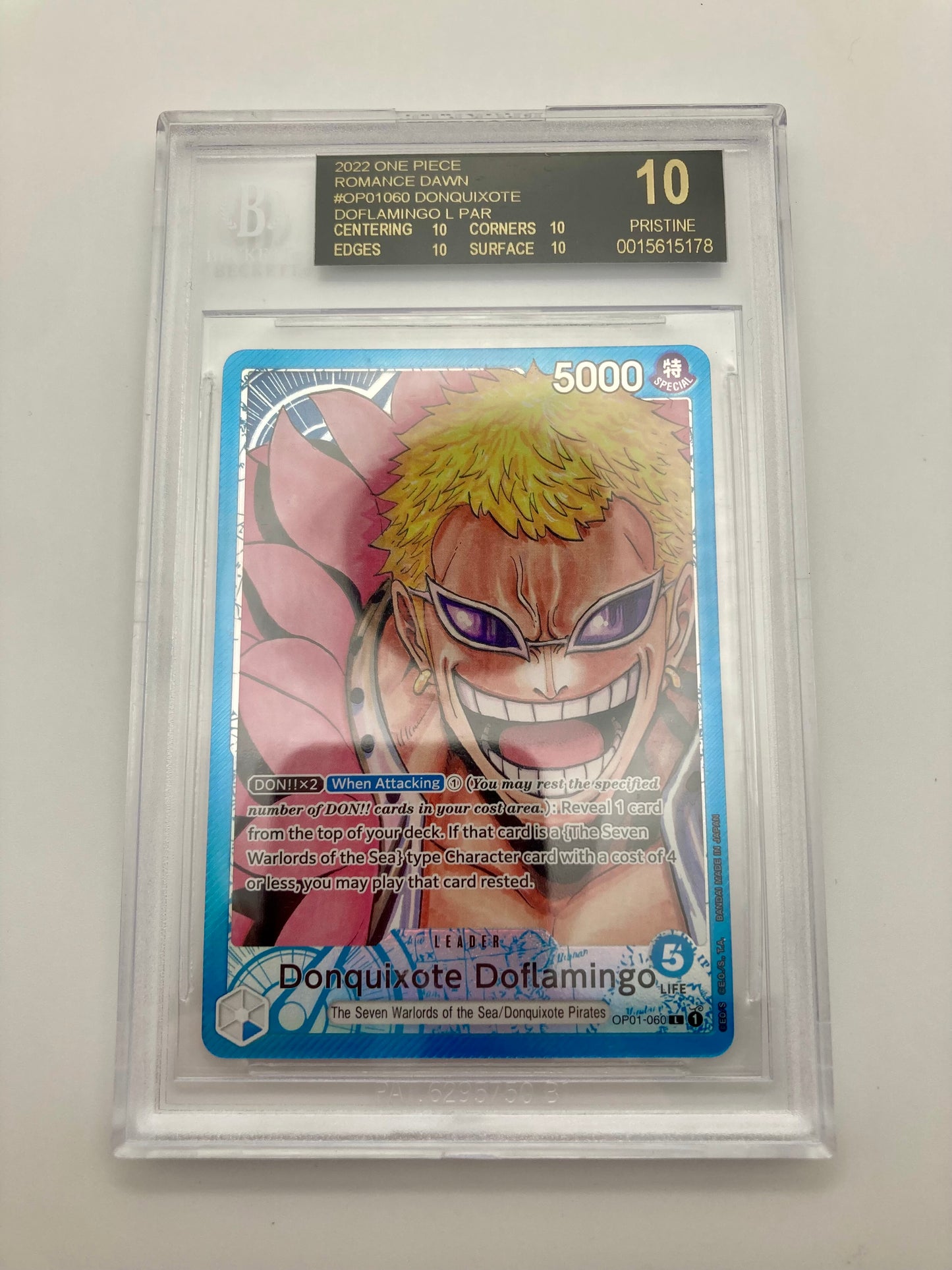 BGS BLACK LABEL - Donquixote Doflamingo OP02-049 L Alt Art Parallel Leader - Premium from Hero Cards - Just $2995! Shop now at Hero Cards