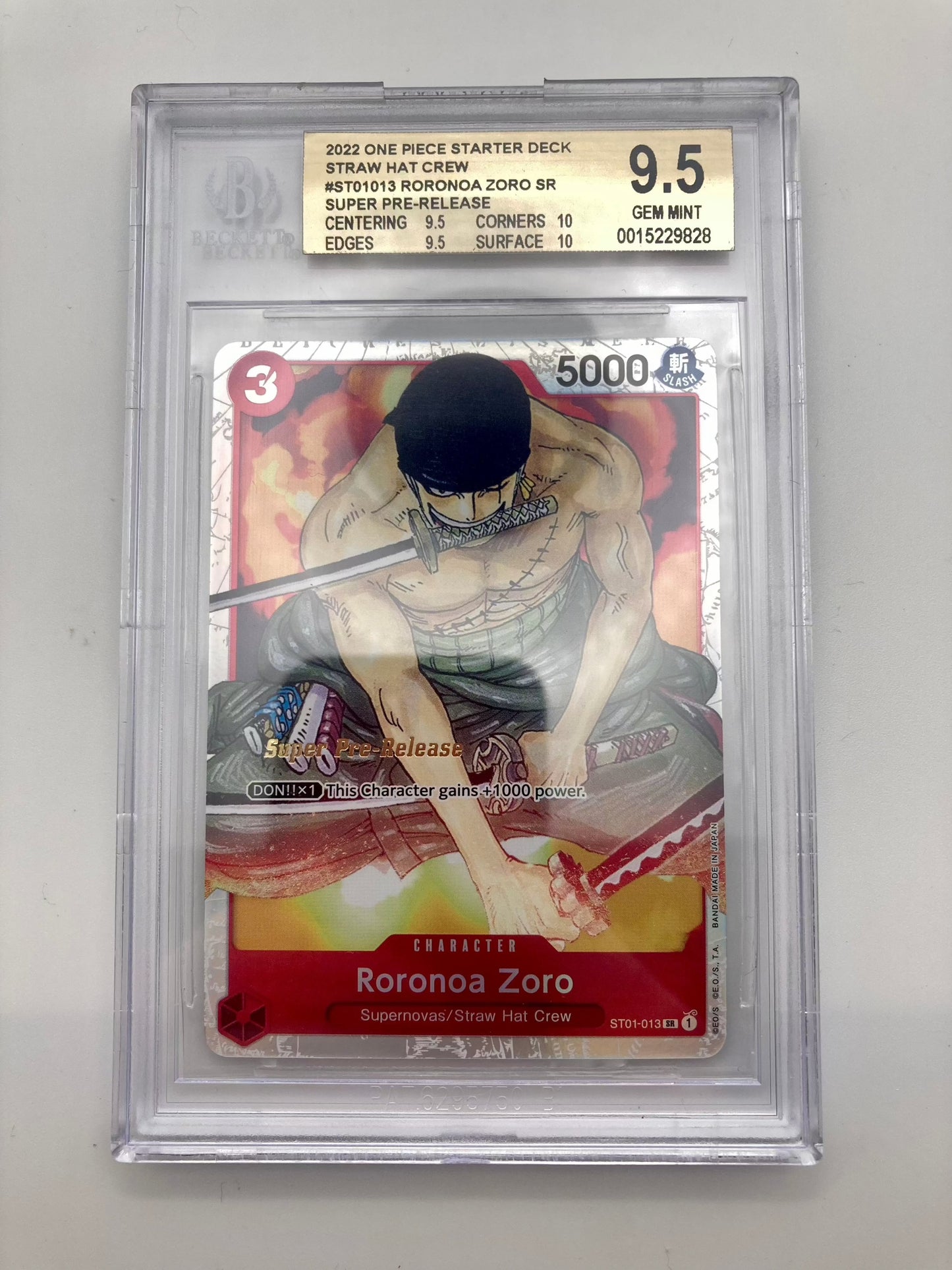 BGS 9.5 - Super Pre-Release - Roronoa Zoro ST01-013 SR - 1st Edition - One Piece - Premium from Hero Cards - Just $42.95! Shop now at Hero Cards