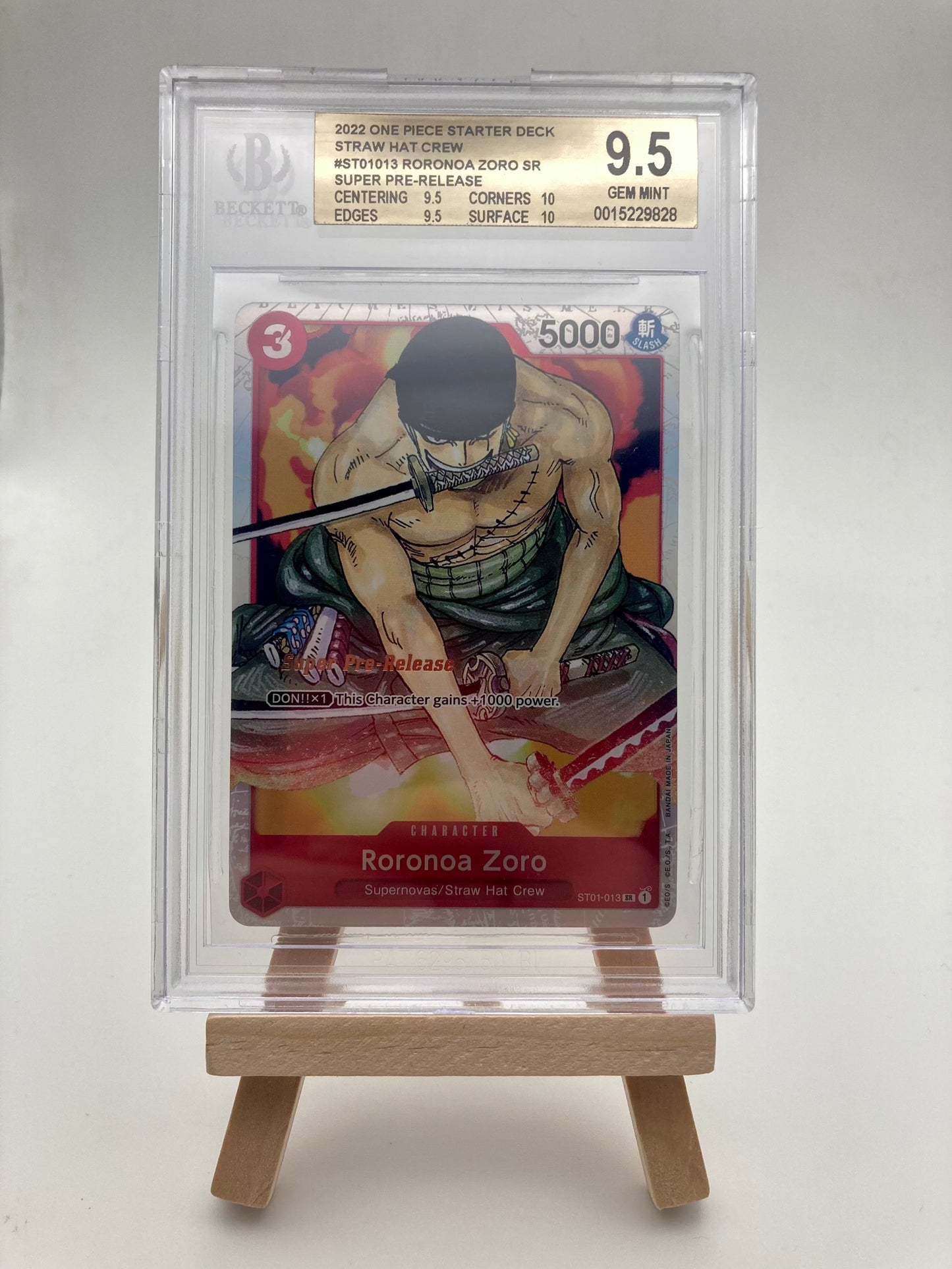 BGS 9.5 - Super Pre-Release - Roronoa Zoro ST01-013 SR - 1st Edition - One Piece - Premium from Hero Cards - Just $42.95! Shop now at Hero Cards