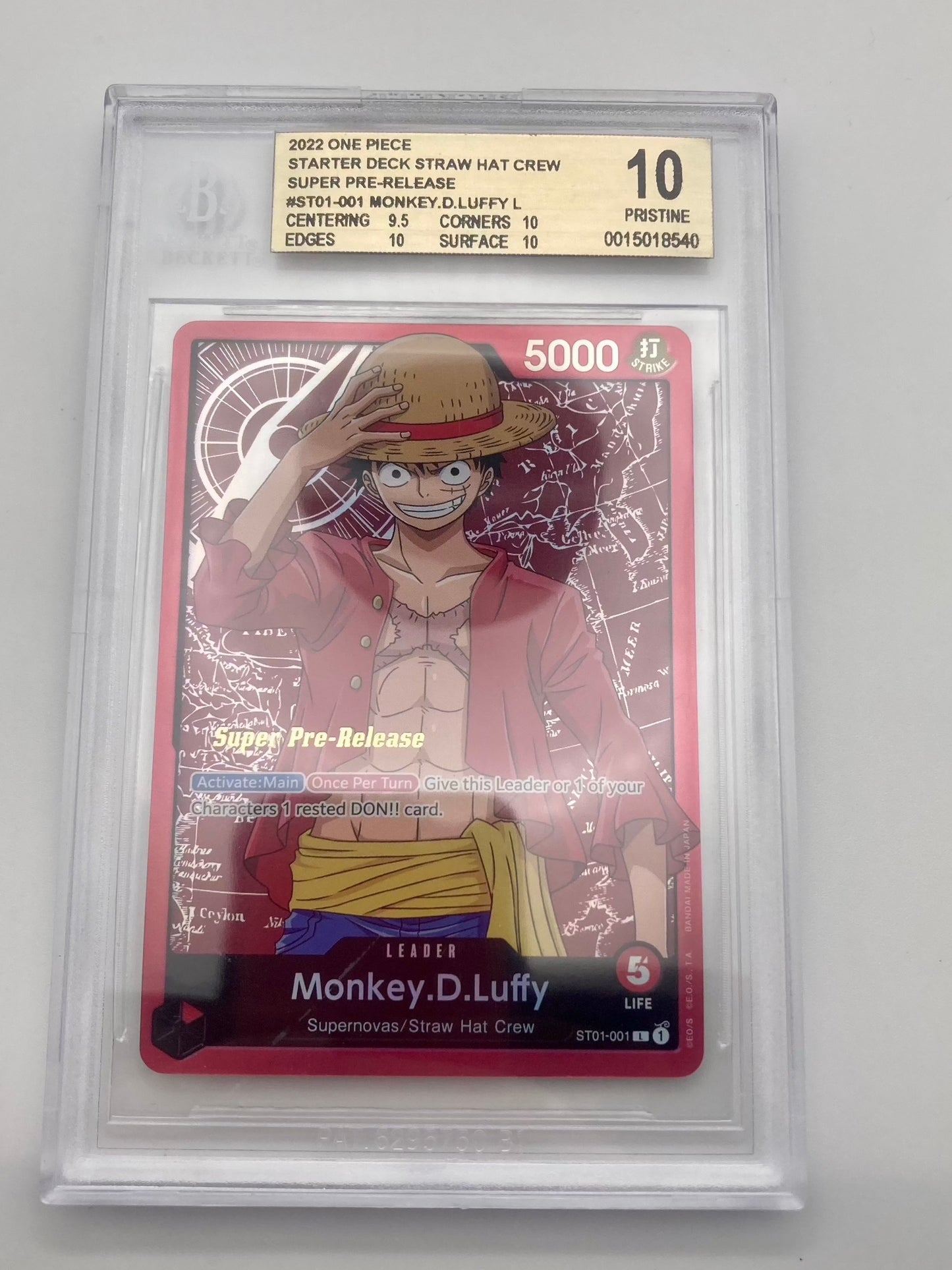 BGS 10 - Super Pre-Release - Monkey.D.Luffy Leader ST01-001 - Premium from Hero Cards - Just $525! Shop now at Hero Cards